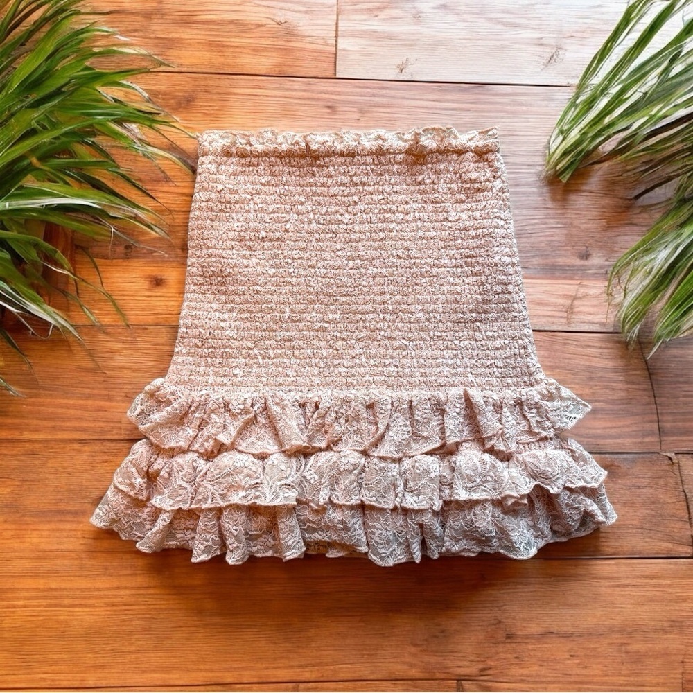 Tularosa Lace Ruffle Mini Skirt - Pale Blush Pink - Size Small